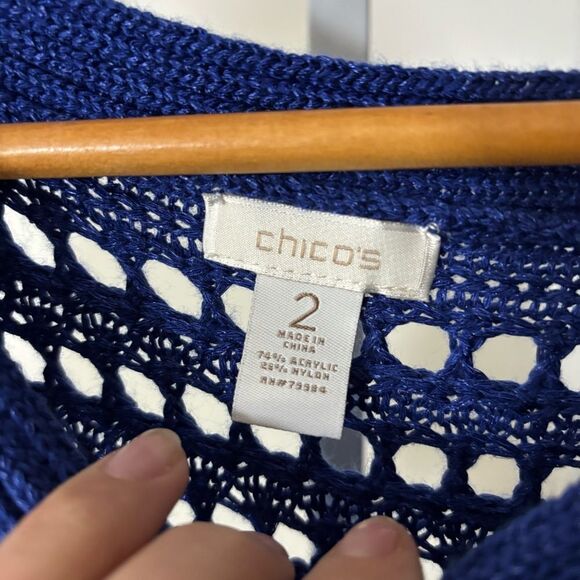 Chico's size 2 (large) Royal Blue Open Knit Top summer sweater - Picture 3 of 5
